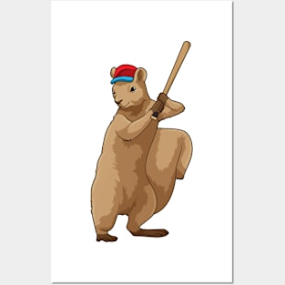 Squirrel at Baseball with Baseball bat Posters and Art